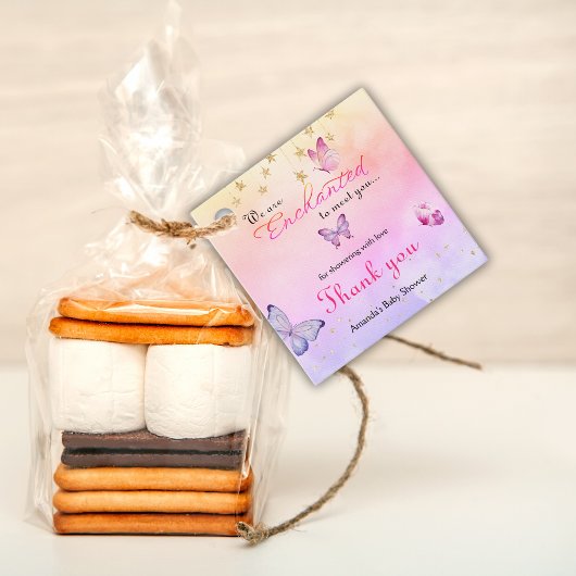 We zijn blij om u te ontmoeten vlinder Baby shower Bedankjes Labels