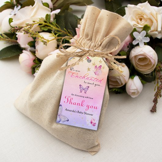We zijn blij om u te ontmoeten vlinder Baby shower Cadeaulabel
