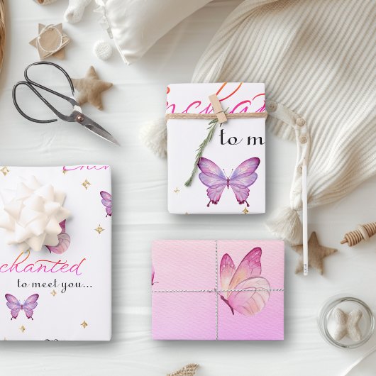 We zijn blij om u te ontmoeten vlinder Baby shower Inpakpapier Vel