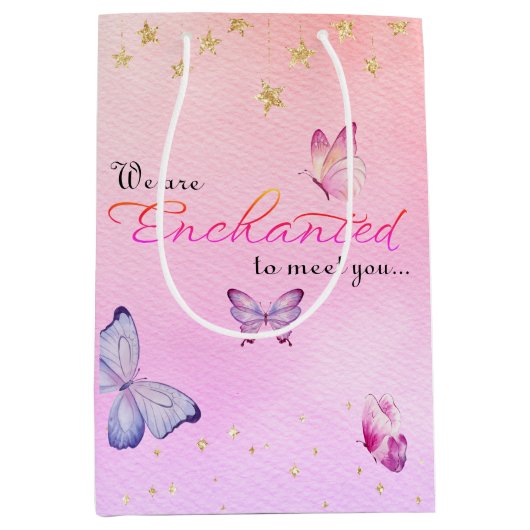 We zijn blij om u te ontmoeten vlinder Baby shower Medium Cadeauzakje (Voorkant)