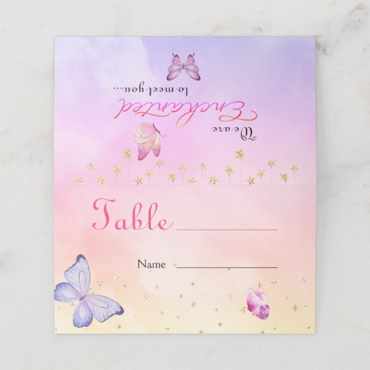 We zijn blij om u te ontmoeten vlinder Baby shower Plaatskaartje (Buitenkant ongevouwen)