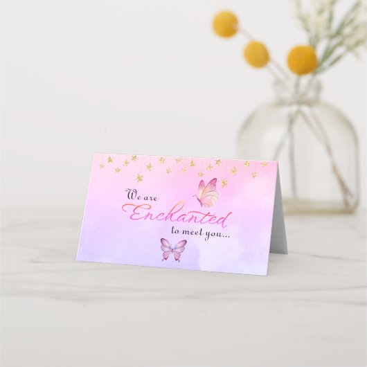 We zijn blij om u te ontmoeten vlinder Baby shower Plaatskaartje (Achterkant)