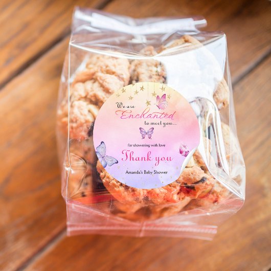 We zijn blij om u te ontmoeten vlinder Baby shower Ronde Sticker