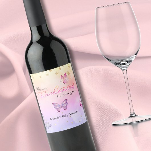 We zijn blij om u te ontmoeten vlinder Baby shower Wijn Etiket