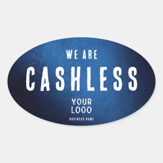 We zijn Cashless - Blauwe Grunge Gradiënt Ovale Sticker (Voorkant)