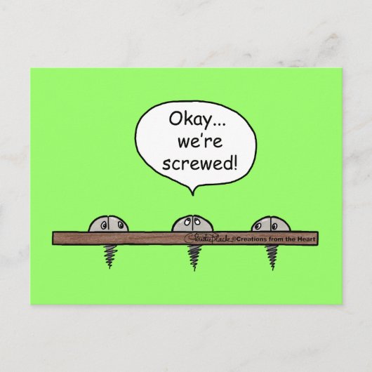 We zijn de klos! cartoon -Drie schroeven Briefkaart (Voorkant)