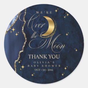 We zijn dolblij Gouden sterren Blauwe baby shower Ronde Sticker