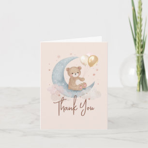 We zijn dolblij met de maan Teddybeer babyshower Bedankkaart