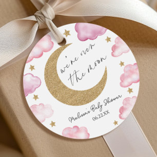 We zijn dolblij met de roze hemel Baby Shower Bedankjes Labels