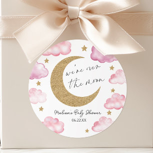 We zijn dolblij met de roze hemel Baby Shower Ronde Sticker