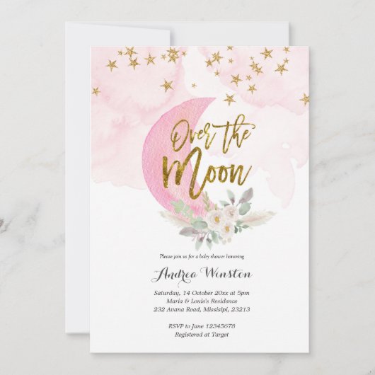 We zijn dolblij Roze babyshower uitnodiging (Voorkant)