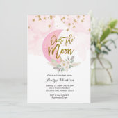 We zijn dolblij Roze babyshower uitnodiging (Staand voorkant)