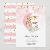 We zijn dolblij Roze babyshower uitnodiging (Voorkant / Achterkant)