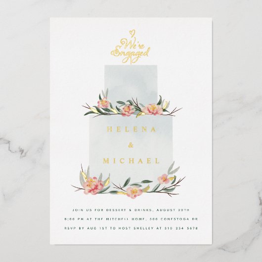 We zijn een 'Engaged Cake Engagement Party' Folie Uitnodiging (Voorkant)