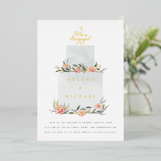 We zijn een 'Engaged Cake Engagement Party' Folie Uitnodiging (Staand Voorkant)