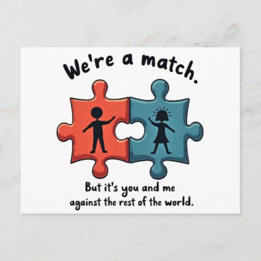 We zijn een match: Perfecte puzzelstuk liefde Briefkaart (Voorkant)
