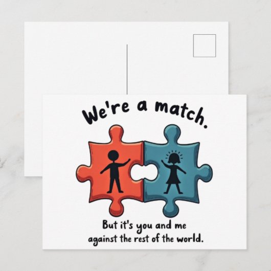 We zijn een match: Perfecte puzzelstukliefde Briefkaart (Voorkant / Achterkant)