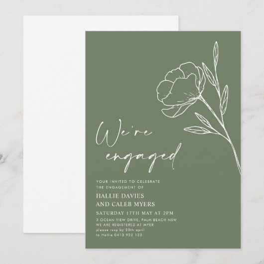 We zijn een Sage Green Engagement Party Kaart (Voorkant / Achterkant)