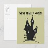 We zijn eindelijk verhuisd. Gehakt huis. Aankondigingskaart (Voorkant / Achterkant)