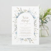 We zijn Eloping Fun Elegant Script Dusty Blue Flor Kaart (Staand voorkant)