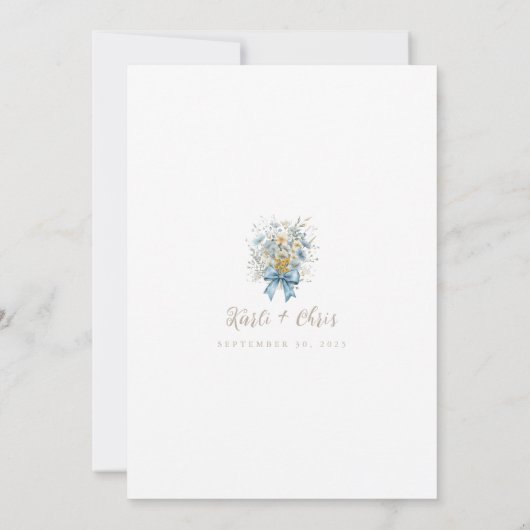 We zijn Eloping Fun Elegant Script Dusty Blue Flor Kaart (Achterkant)