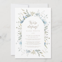 We zijn Eloping Fun Elegant Script Dusty Blue Flor Kaart