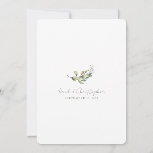 We zijn Eloping Silver Greenery Herfst Receptie Kaart (Achterkant)