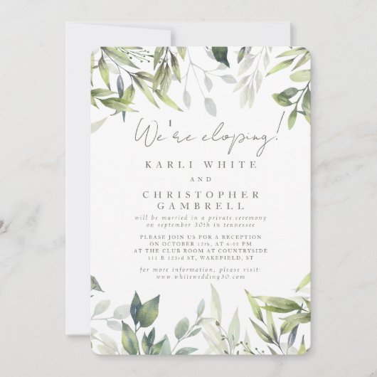 We zijn Eloping Silver Greenery Herfst Receptie Kaart (Voorkant)
