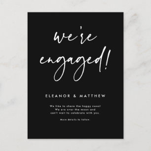We zijn Engaged Hand Lettering Black Verloving Aankondigingskaart