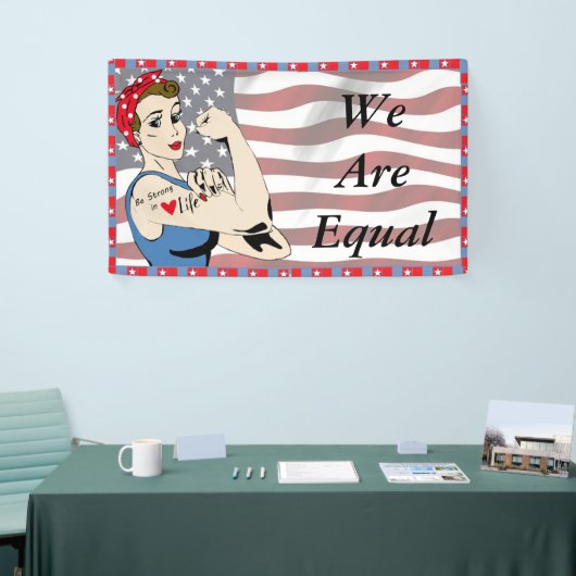 We zijn gelijk, vrouwengelijkheidsbarrier spandoek (Beurs)