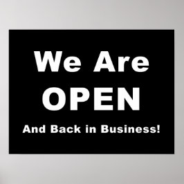 We zijn geopend en weer in bedrijf poster