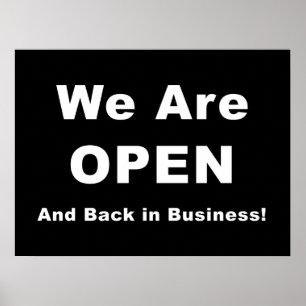 We zijn geopend en weer in bedrijf poster