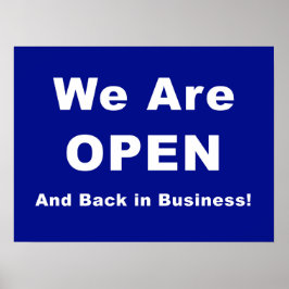 We zijn geopend en weer in bedrijf poster