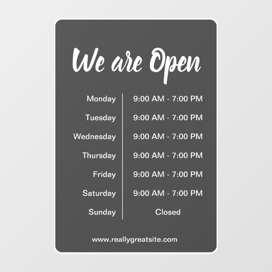We zijn geopend l openingsuren grijze bedrijven raamsticker (Vel)