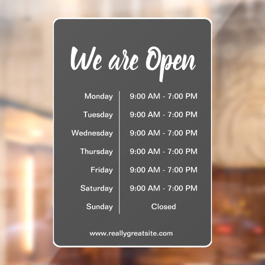 We zijn geopend l openingsuren grijze bedrijven raamsticker (Vel 2)