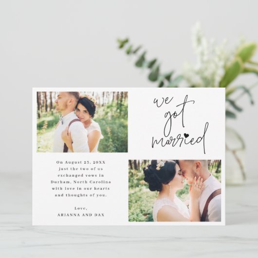 We zijn getrouwd 2-foto script hart bruiloft aankondiging (Staand voorkant)