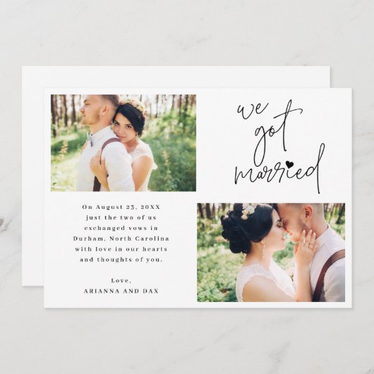 We zijn getrouwd 2-foto script hart bruiloft aankondiging (Voorkant / Achterkant)