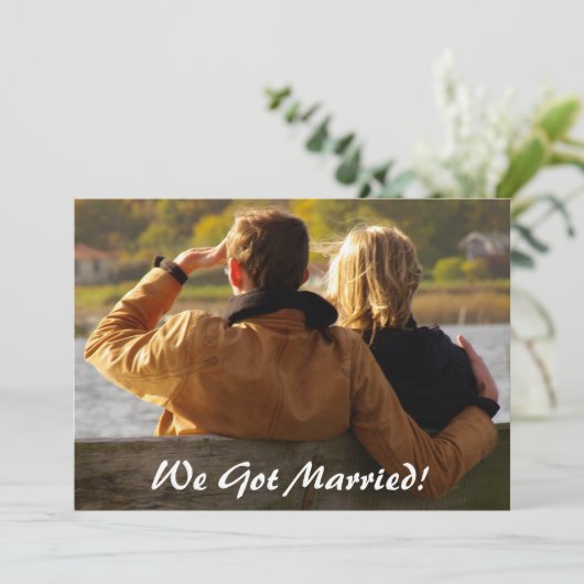 We zijn getrouwd. Aangepaste foto voor postbruilof Kaart (Staand voorkant)