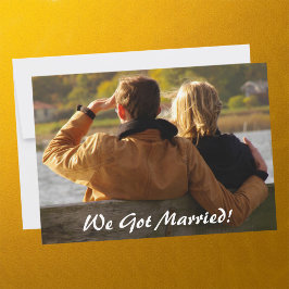 We zijn getrouwd. Aangepaste foto voor postbruilof Kaart