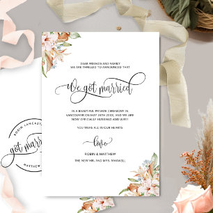 We zijn getrouwd, aardse bloemen, getrouwd aankondiging