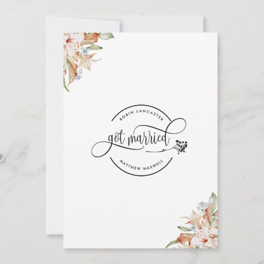 We zijn getrouwd, aardse bloemen, getrouwd aankondiging (Achterkant)