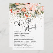 We Zijn Getrouwd! Blozende Bloemen & Gouden Confet Kaart (Voorkant / Achterkant)