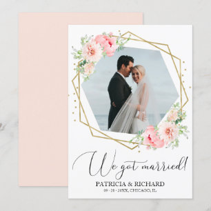 We Zijn Getrouwd Blush Bloemige Elopement Aankondi Kaart