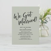 We zijn getrouwd. Casual Sage Green Reception Kaart (Staand voorkant)
