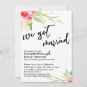 We Zijn Getrouwd Casual Script Watercolor Bloemen Kaart (Voorkant)