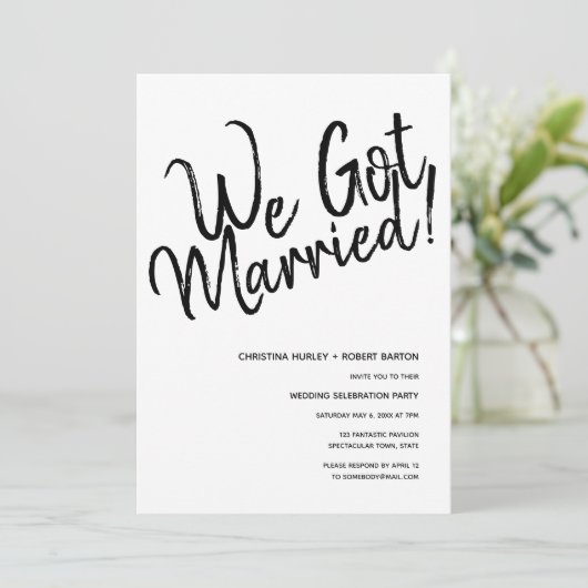 "We zijn getrouwd!" Casual scriptweddenschappen Kaart (Staand voorkant)