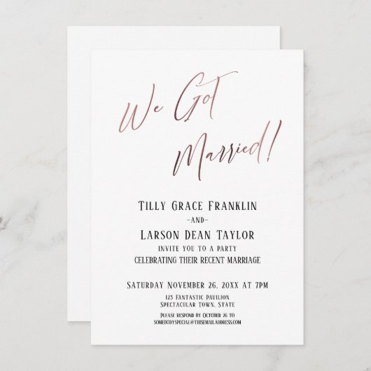We Zijn Getrouwd! Eenvoudige Roze Goud Eenvoudig E Kaart (Voorkant / Achterkant)