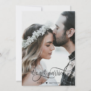 We zijn getrouwd, Elegant Black Script Photo Weddi Aankondiging