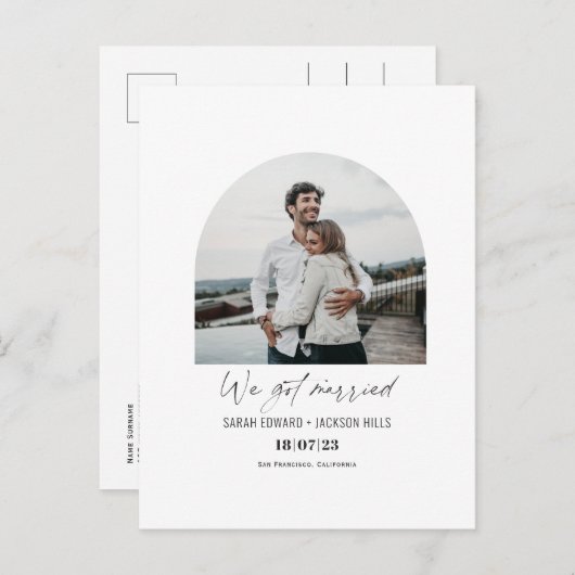 We zijn getrouwd Elegant moderne bootfoto-ontwikke Aankondigingskaart (Voorkant / Achterkant)