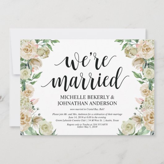 We zijn getrouwd Elopement Ontvangst Kaart (Voorkant)